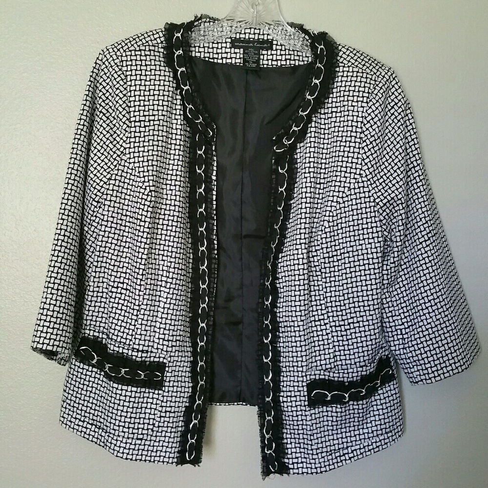 Marina Luna Black & White Patterned Blazer sz XL